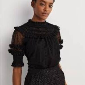 Boden Black Lace Ruffle Blouse Romantic Cottagecore Top size 6 dark feminine